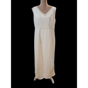 Vtg Sag Harbor sz 12 White Linen Crochet Lace Dress Sleeveless Embroidered- Read